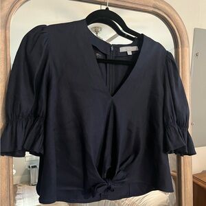 Navy Blouse w/ front tie